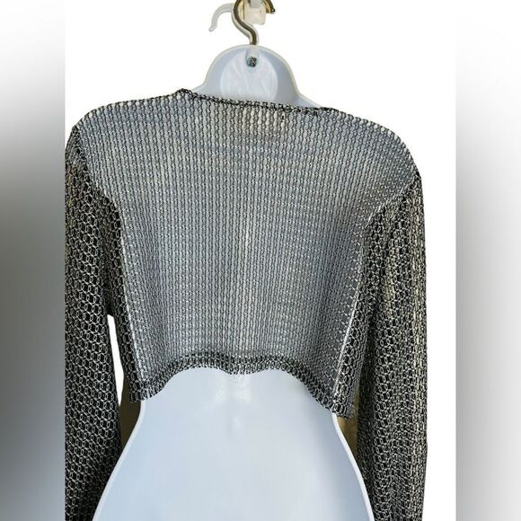 ALEXANDRA KATSAITI Women Open Weave Coverup With Fringe Silver Black Size Small - Picture 8 of 11